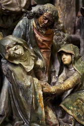 Altarbild, zentrales Panel, (Detail) Ohnmacht der Jungfrau